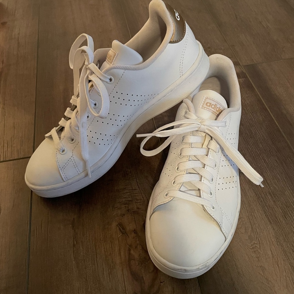 White and Gold Adidas Shoes